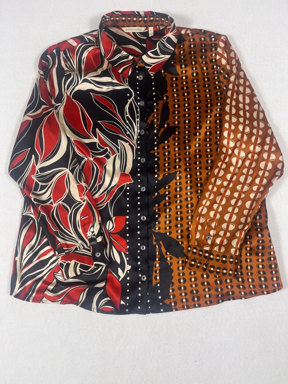 Soft Surroundings 100% Silk Blouse Size Petite Large Artsy Eclectic‎